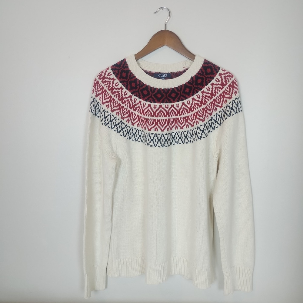 Chaps Cotton Blend Fair Isle Sweater‎ Xl  Nordic Holiday Cottage Cozy  Christmas